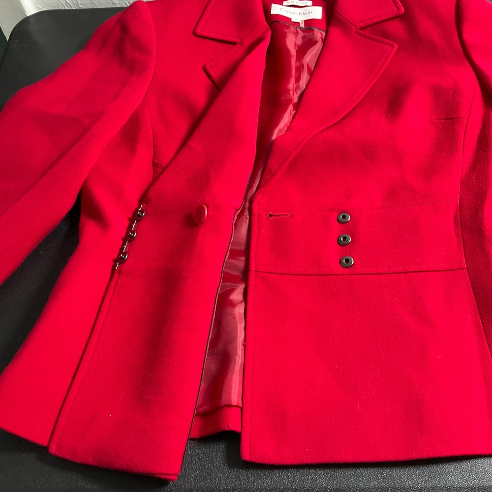 Calvin Klein Red Stretch‎ Blazer Jacket Women's Size 6 Career Office - Picture 9 of 16